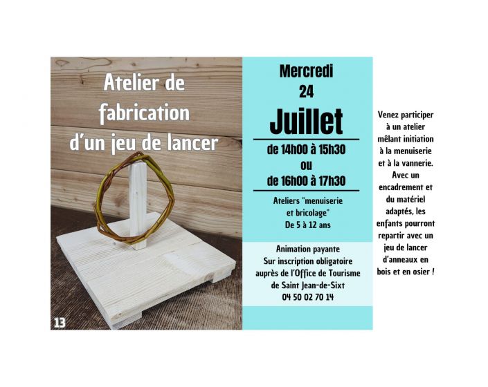 Atelier Fabrication d’un jeu de lancer